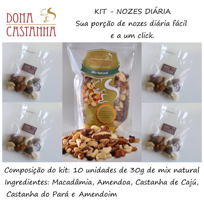 Kit Porção Diária de Nozes e Castanhas Natural 300g - Premium (Sem Uva Passa)