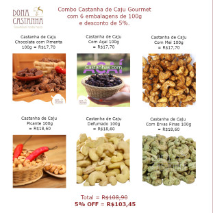 Combo Castanhas de Caju Gourmet - 6 de 100g