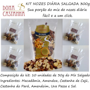 Kit Porção Diária de Nozes e Castanhas Salgada 300g - Premium (Sem Uva Passa)