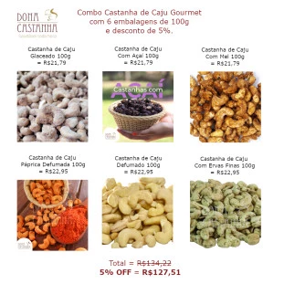 Combo Castanhas de Caju Gourmet - 6 de 100g